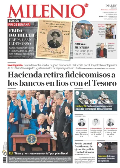 Portada de Milenio Hidalgo del sábado, 5 de julio de 2025