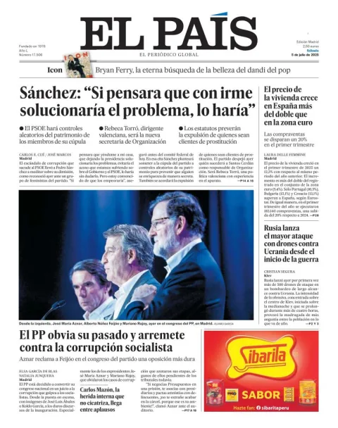 Portada de El Pais del sábado, 5 de julio de 2025
