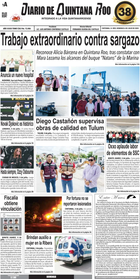 Portada de Diario de Quintana Roo (portada)