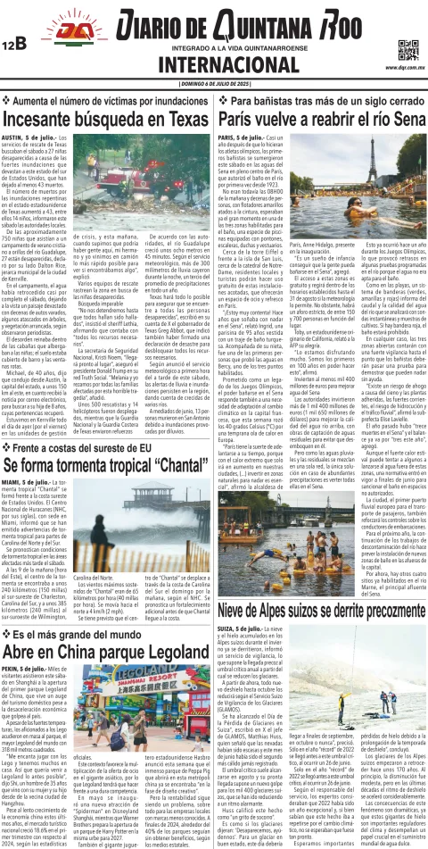 Portada de Diario de Quintana Roo (contra Portada)