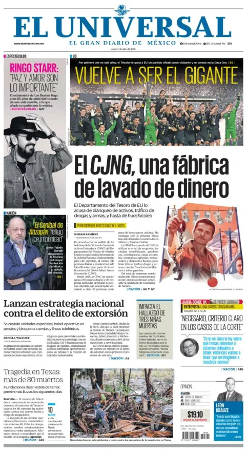 Portada de El Universal
