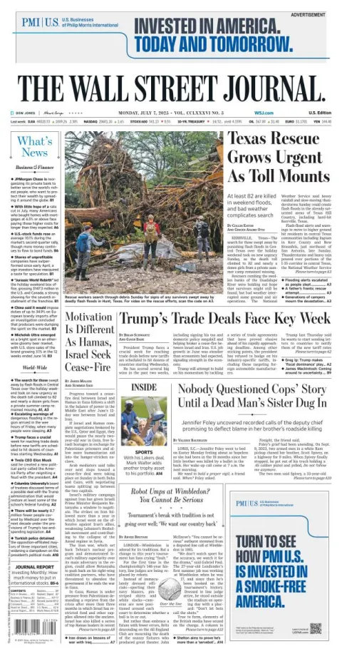 Portada de The Wall Street Journal del lunes, 7 de julio de 2025
