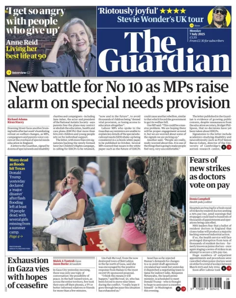 Portada de The Guardian (reino Unido) del lunes, 7 de julio de 2025