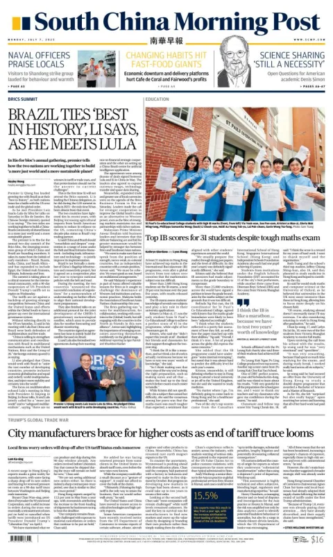 Portada de South China Morning Post del lunes, 7 de julio de 2025