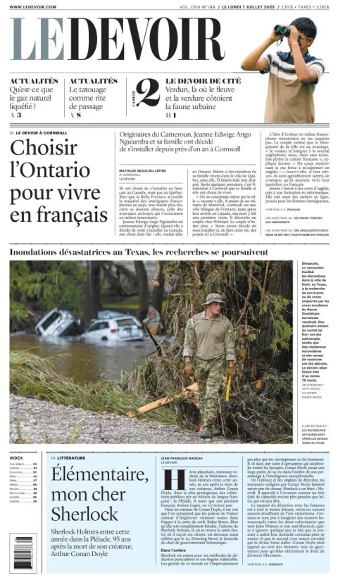 Portada de Le Devoir del lunes, 7 de julio de 2025