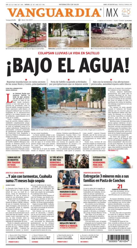 Portada de Vanguardia del lunes, 7 de julio de 2025