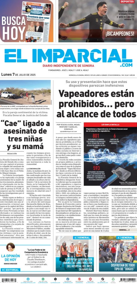 Portada de El Imparcial del lunes, 7 de julio de 2025