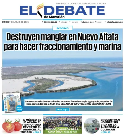 Portada de El Debate de Mazatlan del 2025-07-07