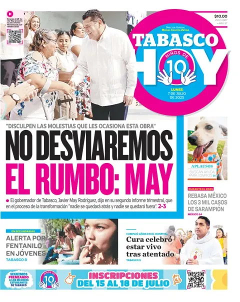 Portada de Tabasco Hoy del lunes, 7 de julio de 2025
