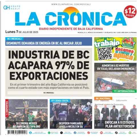 Portada de La Cronica del lunes, 7 de julio de 2025