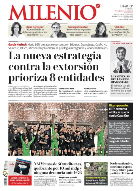 Portada de Milenio del lunes, 7 de julio de 2025