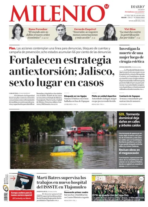 Portada de Milenio Jalisco del lunes, 7 de julio de 2025