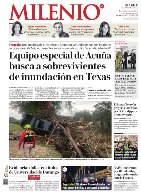 Portada de Milenio Laguna del lunes, 7 de julio de 2025
