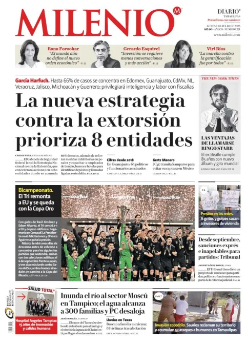 Portada de Milenio Tamaulipas del lunes, 7 de julio de 2025