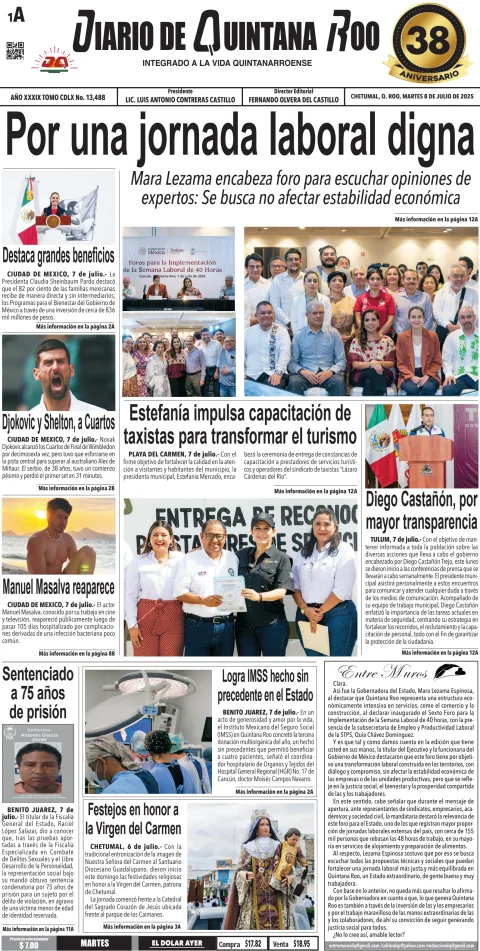 Portada de Diario de Quintana Roo (portada)