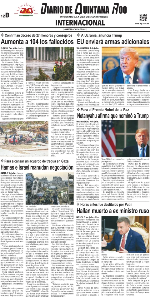 Portada de Diario de Quintana Roo (contra Portada)