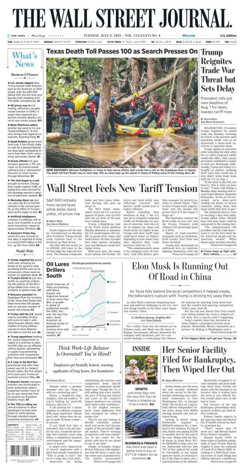 Portada de The Wall Street Journal del martes, 8 de julio de 2025