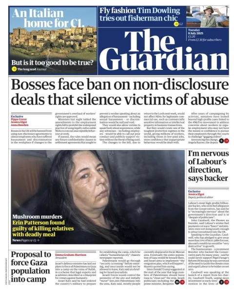 Portada de The Guardian (reino Unido) del martes, 8 de julio de 2025