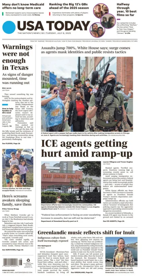 Portada de Usa Today del martes, 8 de julio de 2025