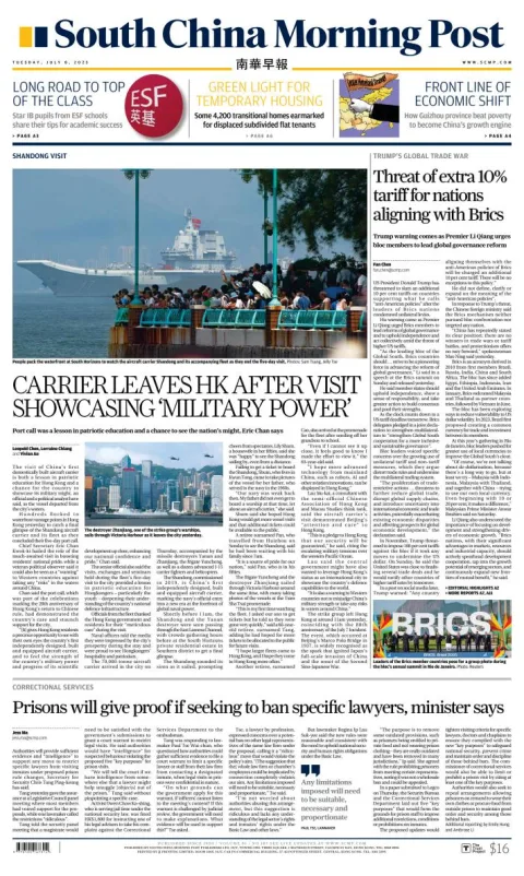 Portada de South China Morning Post del martes, 8 de julio de 2025