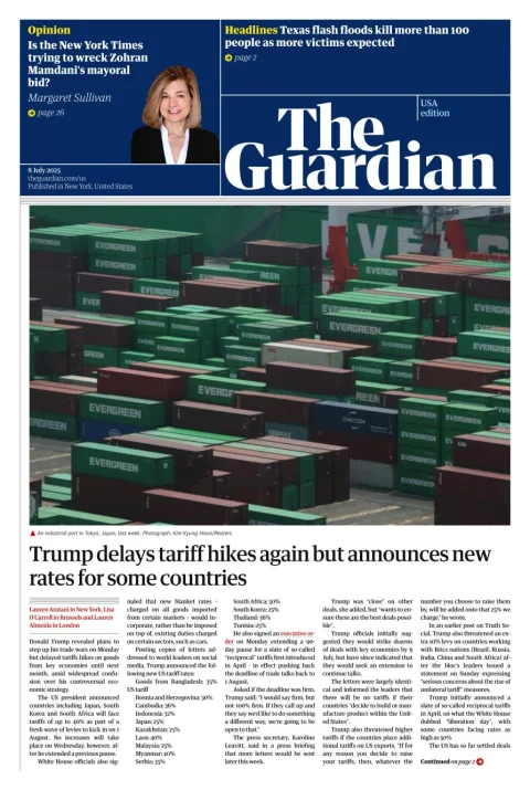Portada de The Guardian (usa) del 2025-07-08