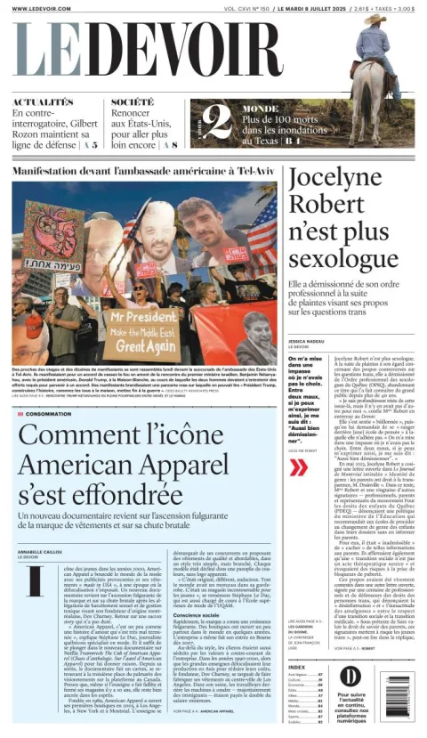 Portada de Le Devoir del martes, 8 de julio de 2025