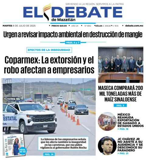 Portada de El Debate de Mazatlan del 2025-07-08