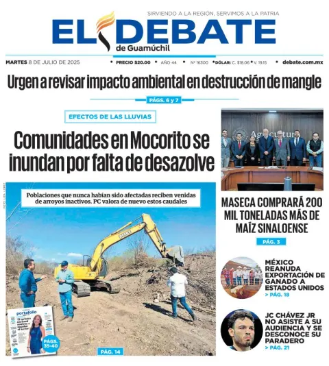 Portada de El Debate de Guamuchil del 2025-07-08
