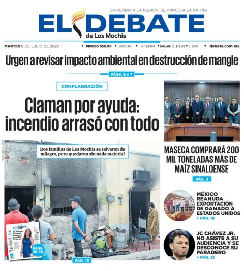 Portada de El Debate de los Mochis del 2025-07-08