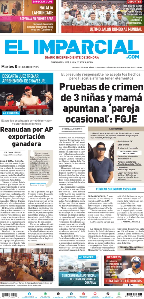 Portada de El Imparcial del martes, 8 de julio de 2025