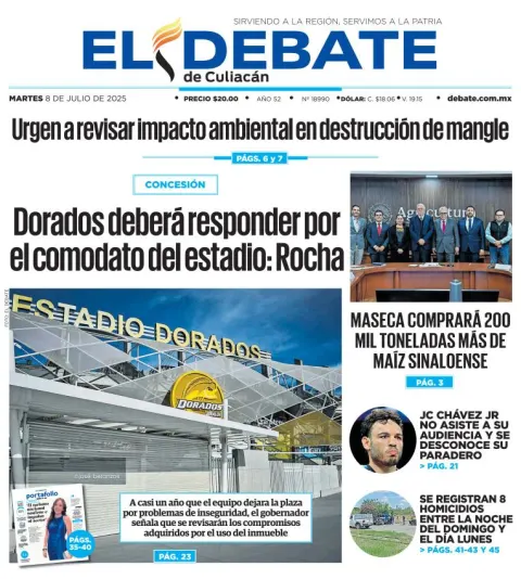 Portada de El Debate de Culiacan del martes, 8 de julio de 2025