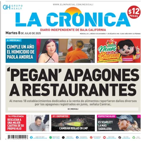 Portada de La Cronica del martes, 8 de julio de 2025