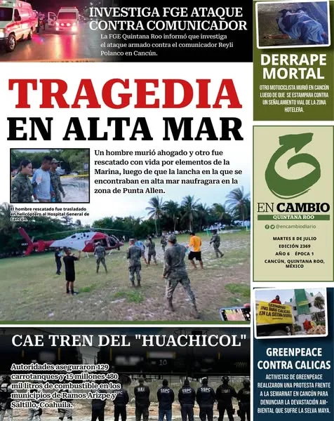 Portada de En Cambio - Quintana Roo (contraportada) del martes, 8 de julio de 2025