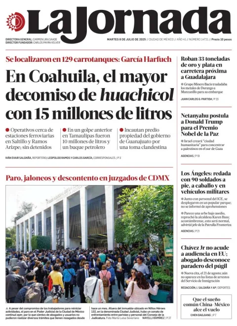 Portada de La Jornada del martes, 8 de julio de 2025