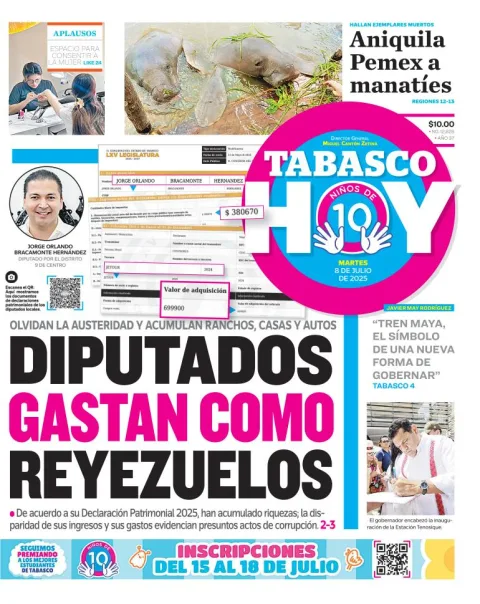 Portada de Tabasco Hoy del martes, 8 de julio de 2025