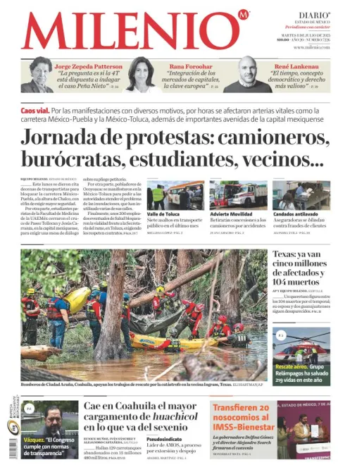 Portada de Milenio Edo de Mexico del martes, 8 de julio de 2025