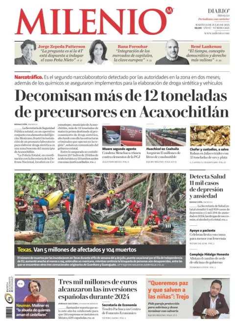 Portada de Milenio Hidalgo del martes, 8 de julio de 2025