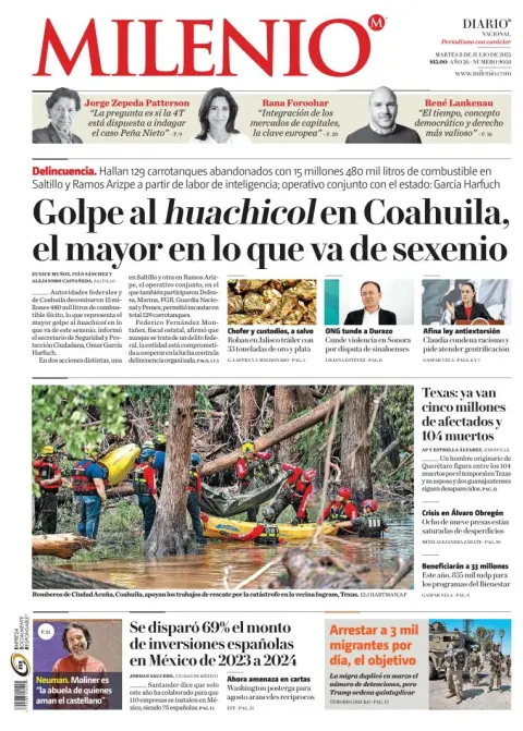 Portada de Milenio del martes, 8 de julio de 2025