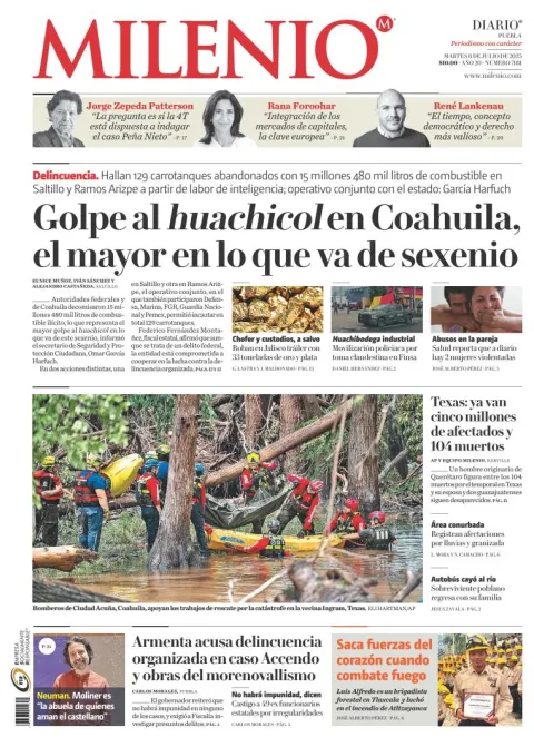 Portada de Milenio Puebla del martes, 8 de julio de 2025