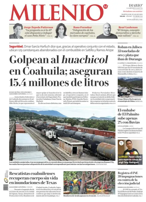 Portada de Milenio Laguna del martes, 8 de julio de 2025