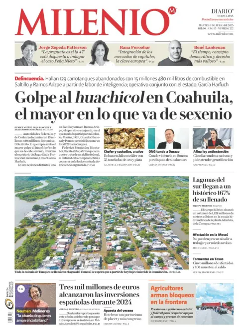 Portada de Milenio Tamaulipas del martes, 8 de julio de 2025