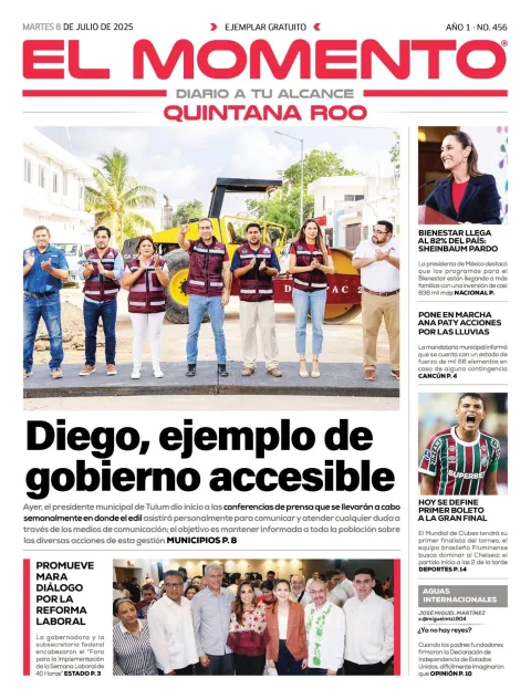 Portada de El Momento Quintana Roo del martes, 8 de julio de 2025