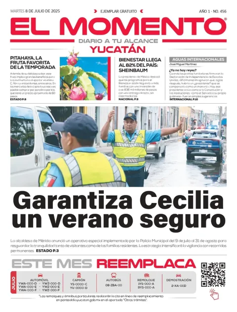 Portada de El Momento Yucatan del martes, 8 de julio de 2025