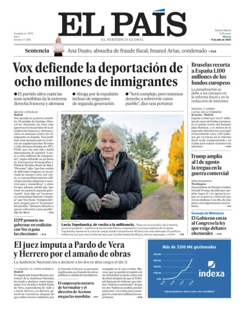 Portada de El Pais del martes, 8 de julio de 2025