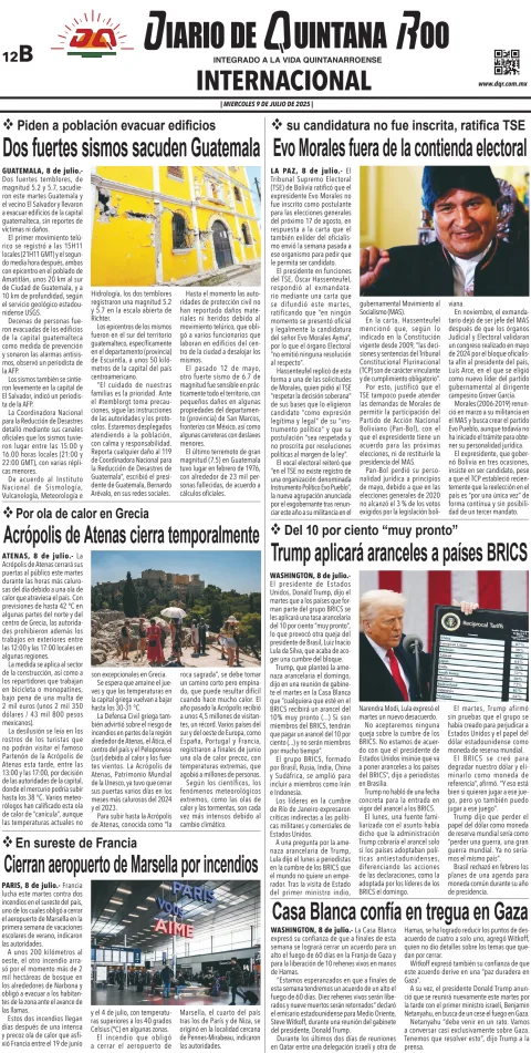 Portada de Diario de Quintana Roo (contra Portada)