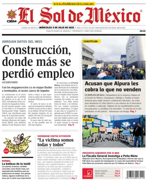 Portada de El Sol de Mexico