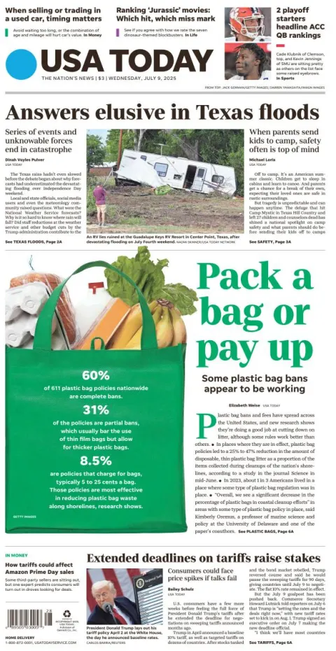 Portada de Usa Today del miércoles, 9 de julio de 2025