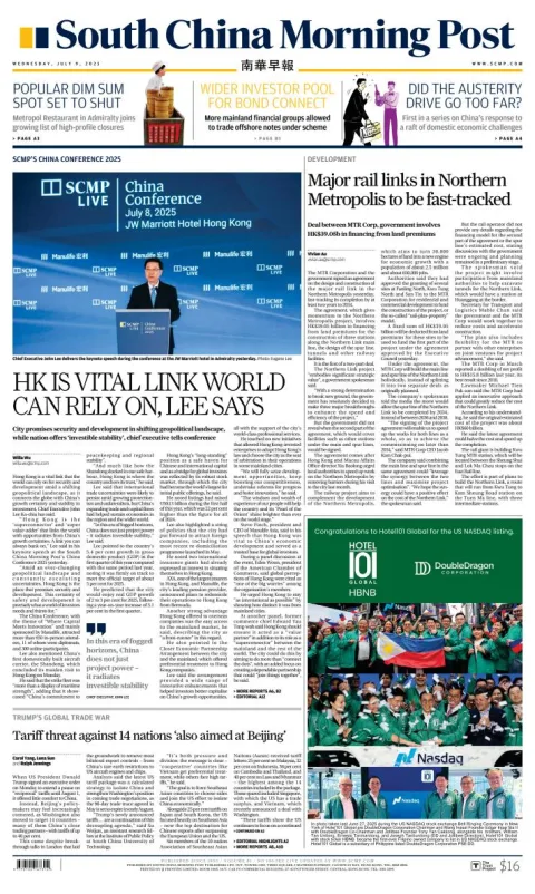 Portada de South China Morning Post del miércoles, 9 de julio de 2025