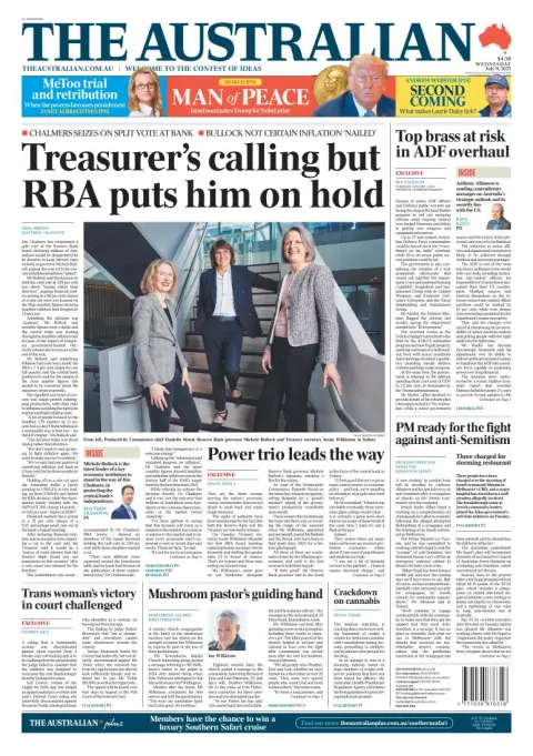 Portada de The Australian del miércoles, 9 de julio de 2025