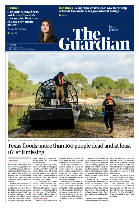Portada de The Guardian (usa) del 2025-07-09
